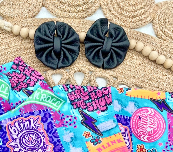 Black Faux Leather Bow