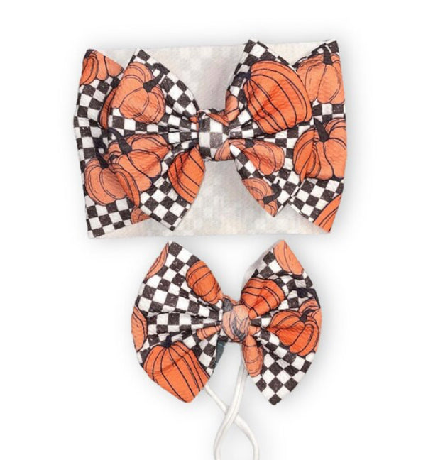 Muted Check Pumpkin Bow