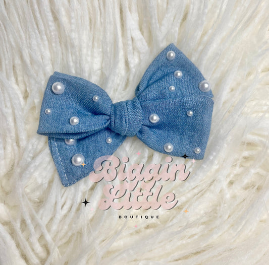 Denim Pearl Bow